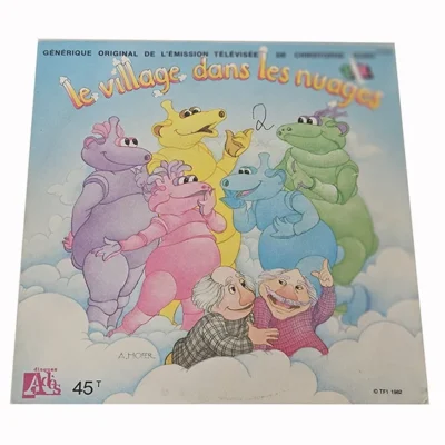 45T Le Village dans les Nuages – Générique TV Dominique Poulain Disque Vinyle 45 Tours Vintage TF1 1982